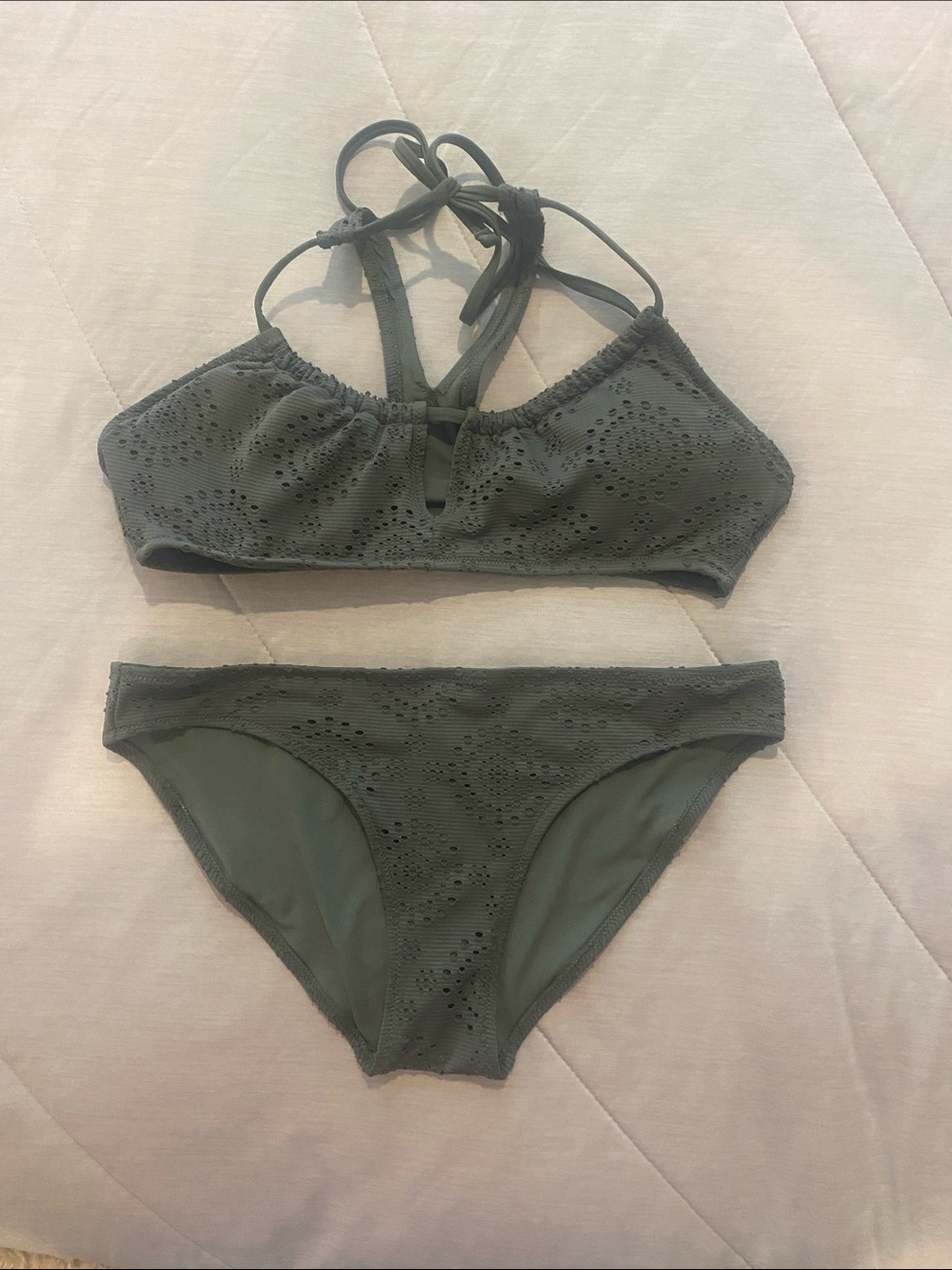 aerie Olive Eyelet Bikini Set - Olive Green